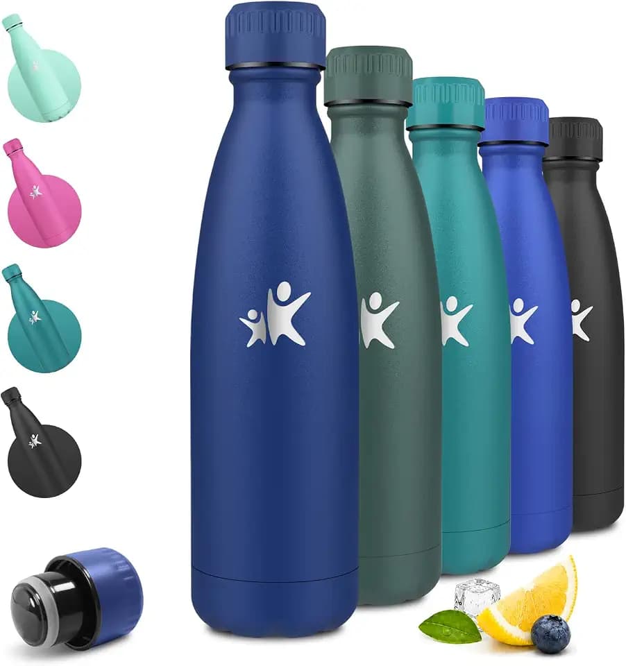 Thermosflasche 500ml, Trinkflasche Edelstahl BPA-frei, Isolierflasche Auslaufsicher, Trinkflasche Kohlensäure, Vakuum Trinkflasche Isoliert für Sport, Uni, Büro, Outdoor, Schule, Wandern