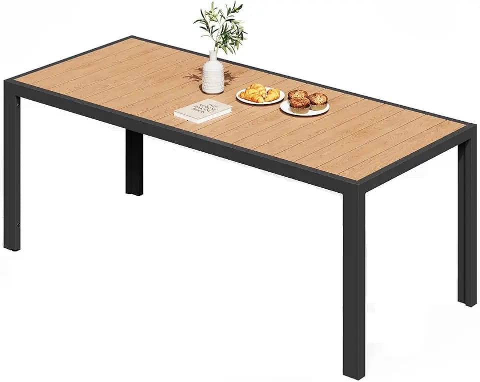 JUMMICO Gartentisch aus Aluminium mit Holzoptik, Wetterfester Outdoor Tisch in 150cm oder 189cm, Stabiler Esstisch für Garten und Terrasse