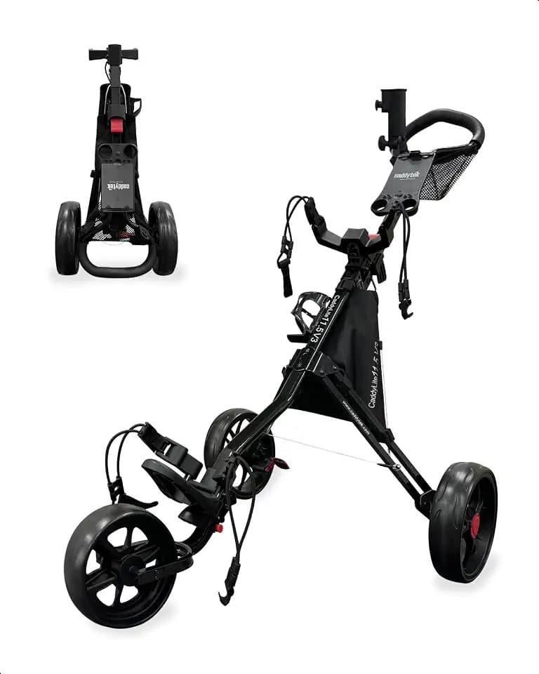Caddytek CaddyLite 11.5 V3 Golf Push Cart - Lightweight Aluminum 3-Wheel Foldable Golf Bag Cart with Quad-Fold Frame, EVA Wheels, Adjustable Handle, Foot Brake, Mesh Net, Umbrella & Drink Holder