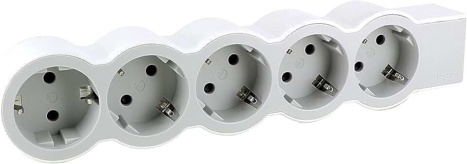 LEGRAND, Flache Steckdosenleiste, 5-fach Steckdose, Mehrfachsteckdose, ohne Kabel, Ultraweiß/Grau, 694577