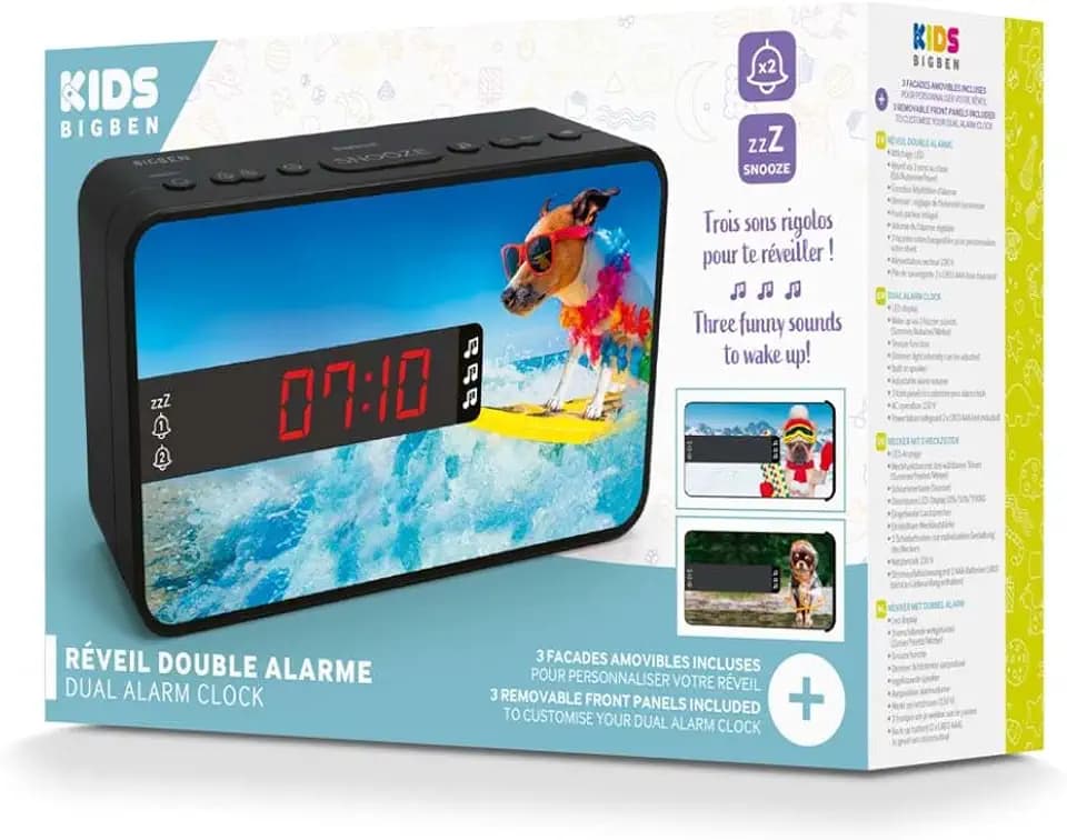 Bigben Wecker mit Doppelalarm – LED-Anzeige Wecker über 3 Buzzer, Sleep-Funktion, Snooze