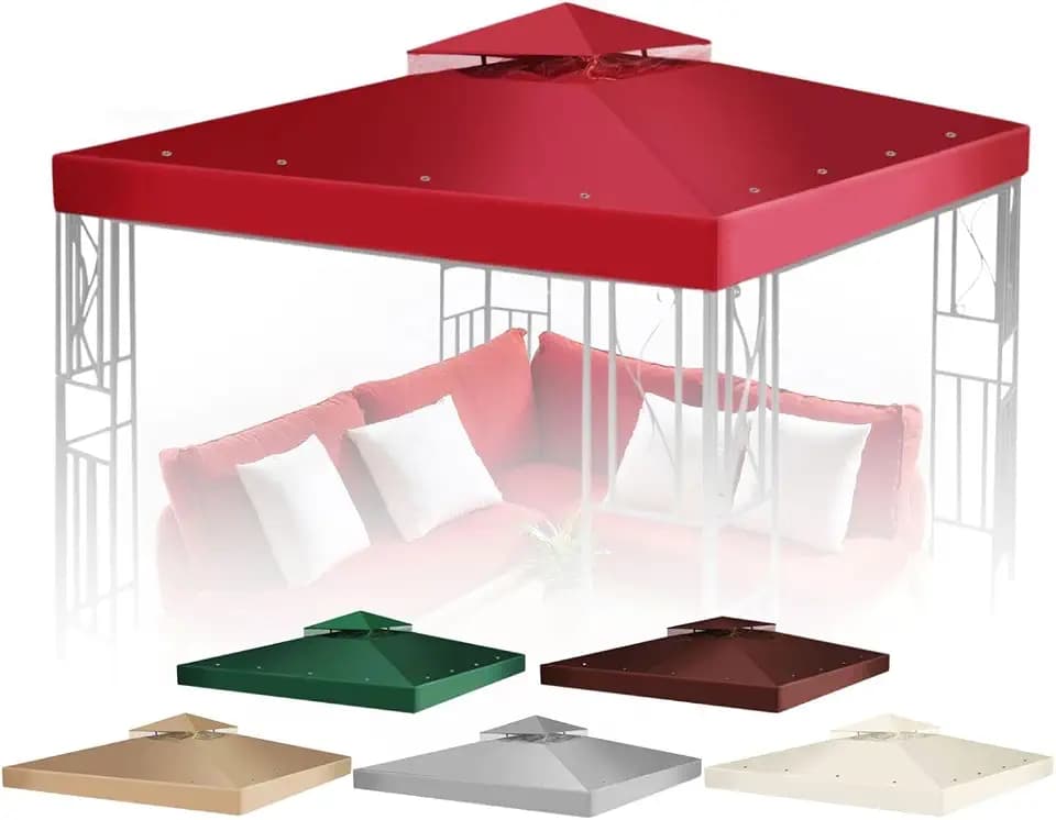 Flexzion 12x12 Gazebo Canopy Replacement Top, 2-Tier, Red Polyester