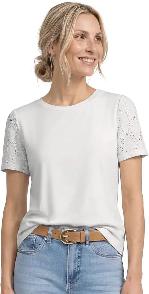 Damen T-Shirt mit Rundhals und Spitzenärmeln
