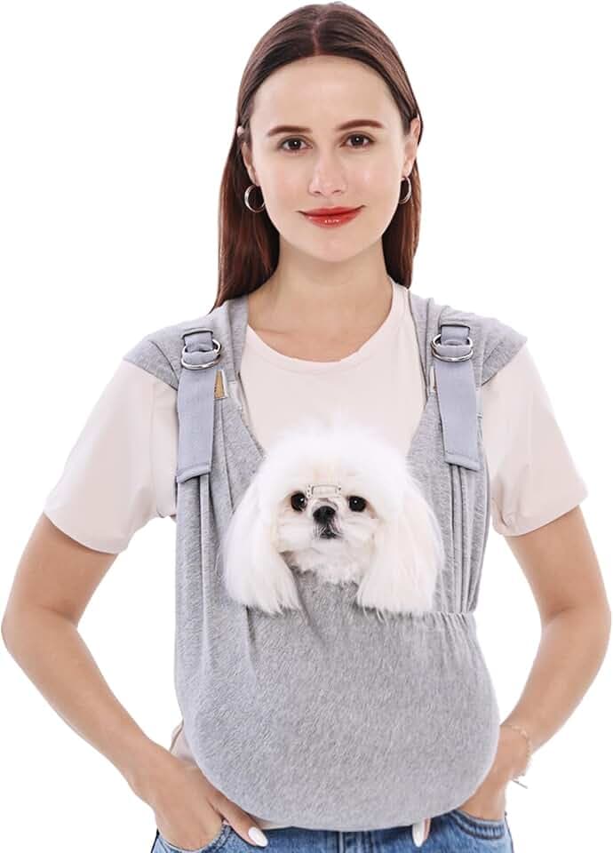 Supet Dog Carrier Sling for Small Dogs, Front Facing Cat Sling Carrier Chest, Hands Free Pet Sling Carrier, Adjustable Dog Front Carrier, Reducing Back Pain, Anti Pet Anxiety (Grey, Regular)