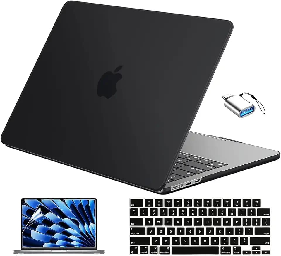 EooCoo for MacBook Air 13 inch Case M5/M4/M3/M2 2026-2022, Matte Black