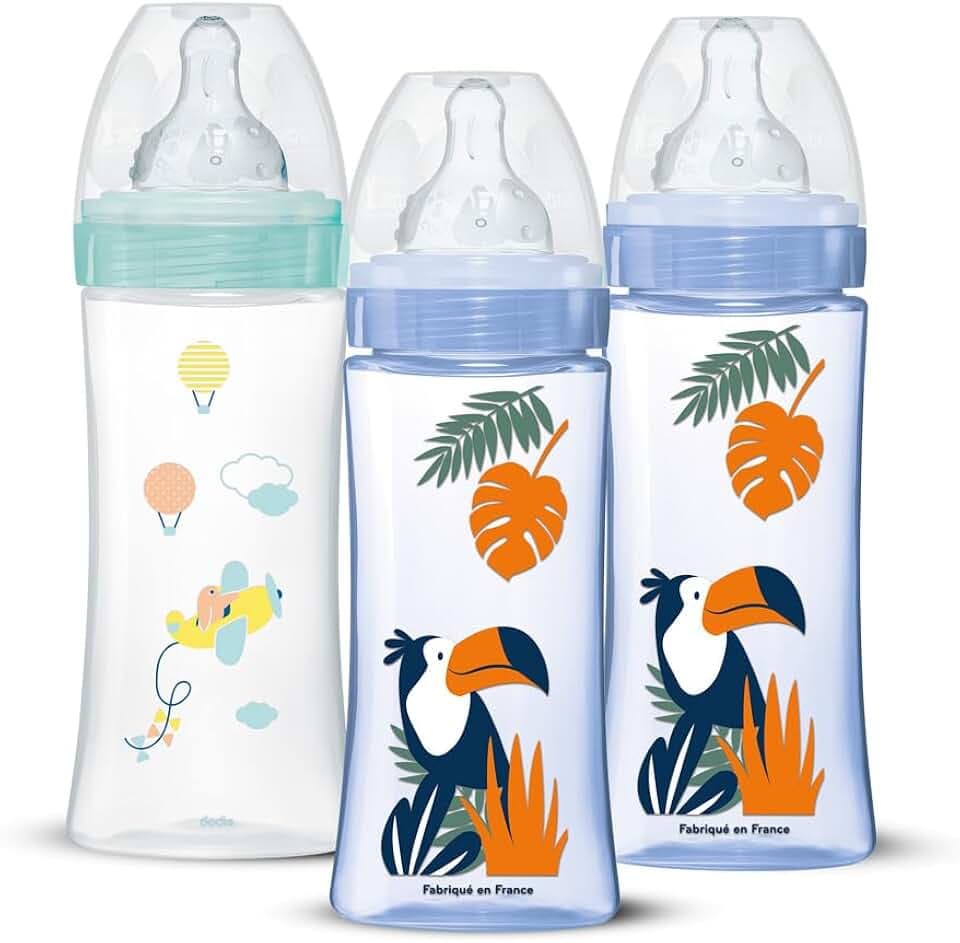 DODIE 3 Fläschchen, 330 ml, für Jungen, rund, Anti-Colic