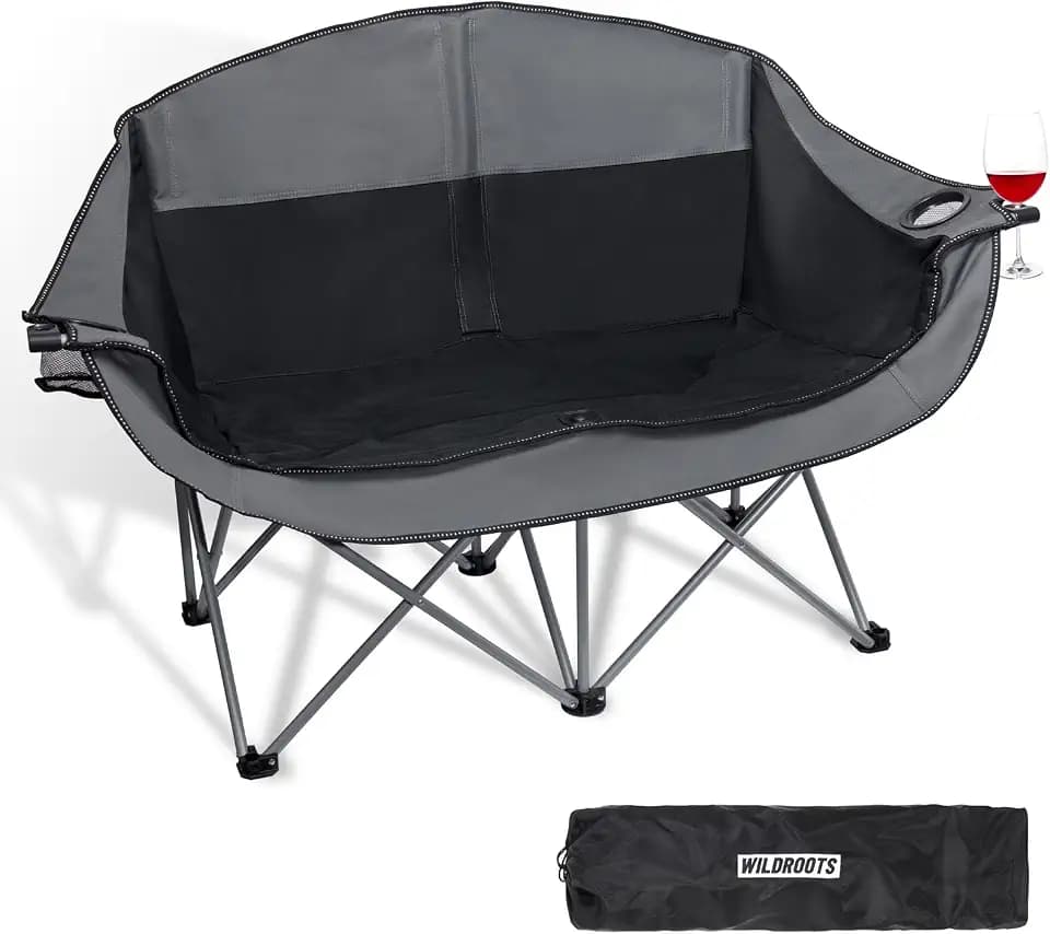 WILDROOTS Double Camping Chair Folding Loveseat 600LBS Patio Balcony Beach