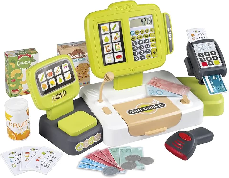 Smoby - elektronische Supermarktkasse XL - Spielkasse mit Taschenrechnerfunktion, Licht- und Soundgeräuschen und viel Zubehör, für Kinder ab 3 Jahren