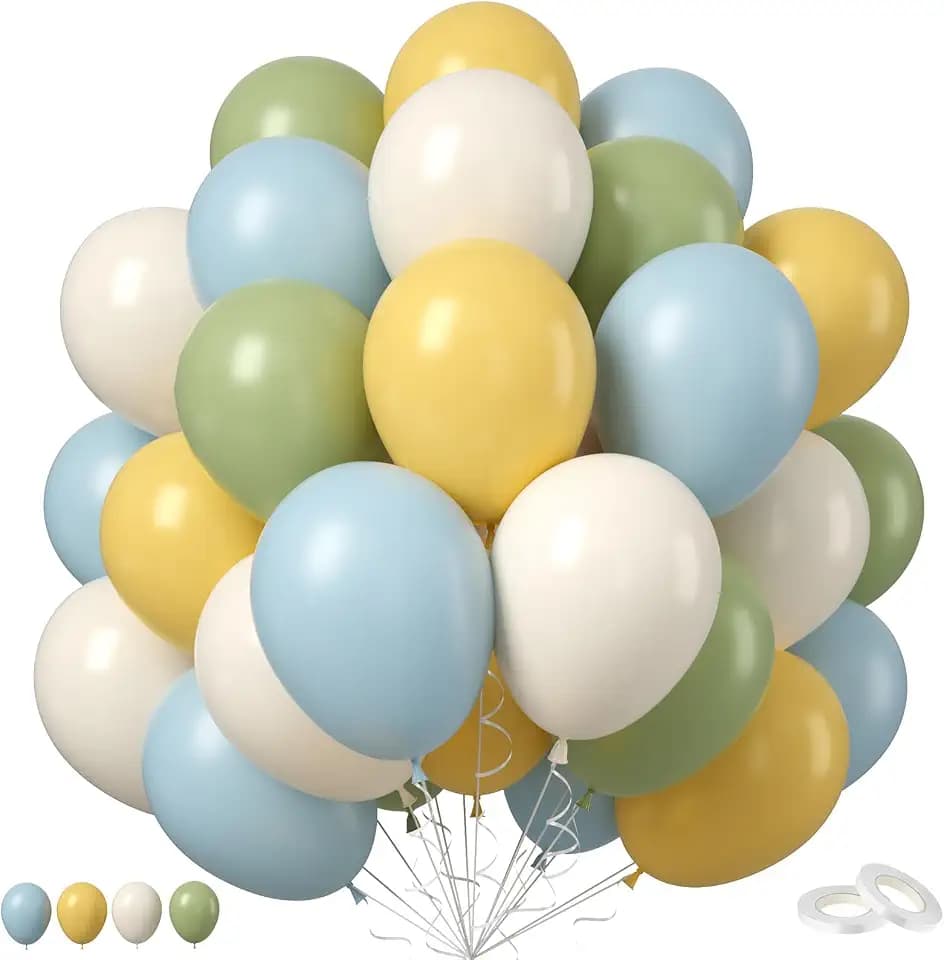 Sage Green Dusty Blue Yellow Balloons, 50PCS 12" Blue Green Party Balloons