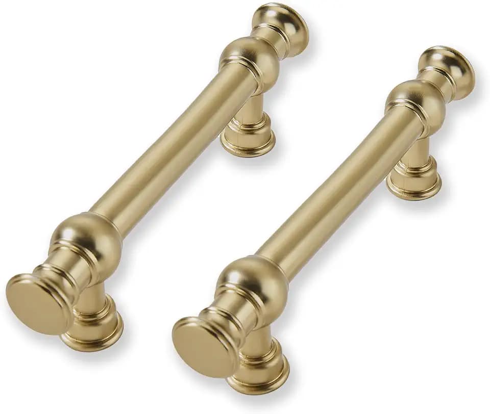 10 Pack 3 Inch Hole Center Brushed Brass Cabinet Pulls-Heavy Duty Solid Cabinet Handles Suitable for Cabinets, Dressers, Kitchens and Bathroom cabinets