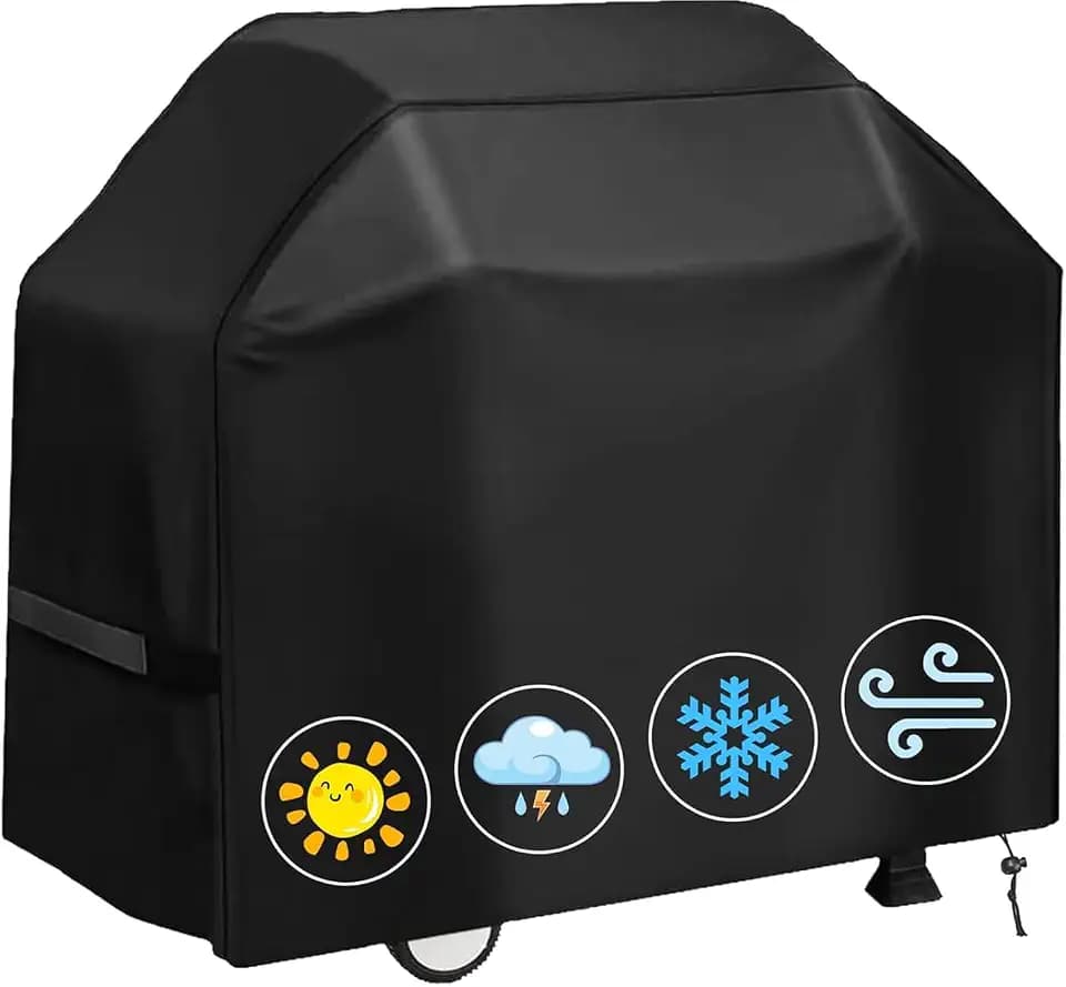 Grill Cover 67" Heavy-Duty Waterproof Grill Cover for Outdoor Gas BBQ Rip, Wind, UV, Dust &Fade Resistant Barbecue Cover with Hook-and-Loop Straps for Most Grills,Black