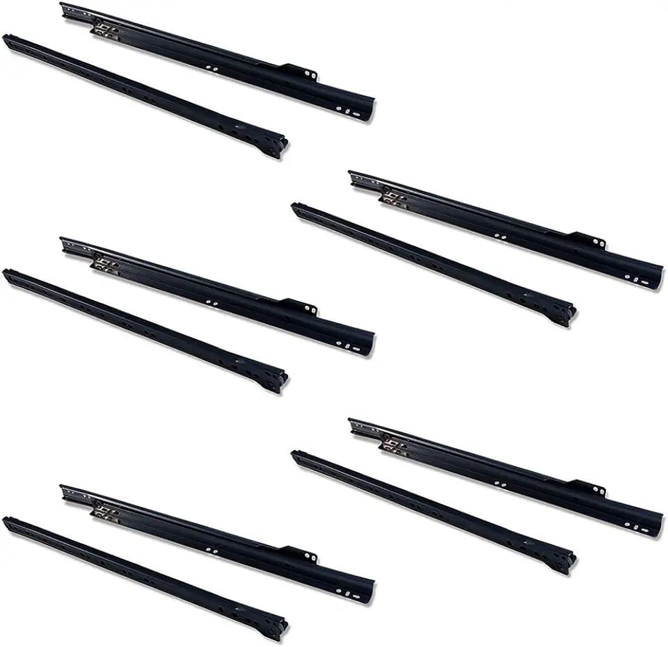 Emuca 3007814 Schubladenführungen mit Rollen und Teilauszug, Schwarz lackiert, 400 mm, 5 Stück