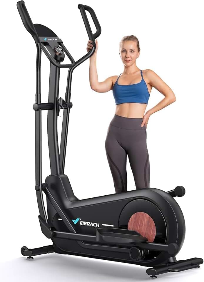MERACH Crosstrainer für Zuhause mit 47 cm Schrittlänge, Ultraleise Ellipsentrainer mit Magnetwiderstand, 8-16 Widerstandsstufen, für Effektives Ausdauertraining, Mit Eigener App, Belastbar Bis 180 KG