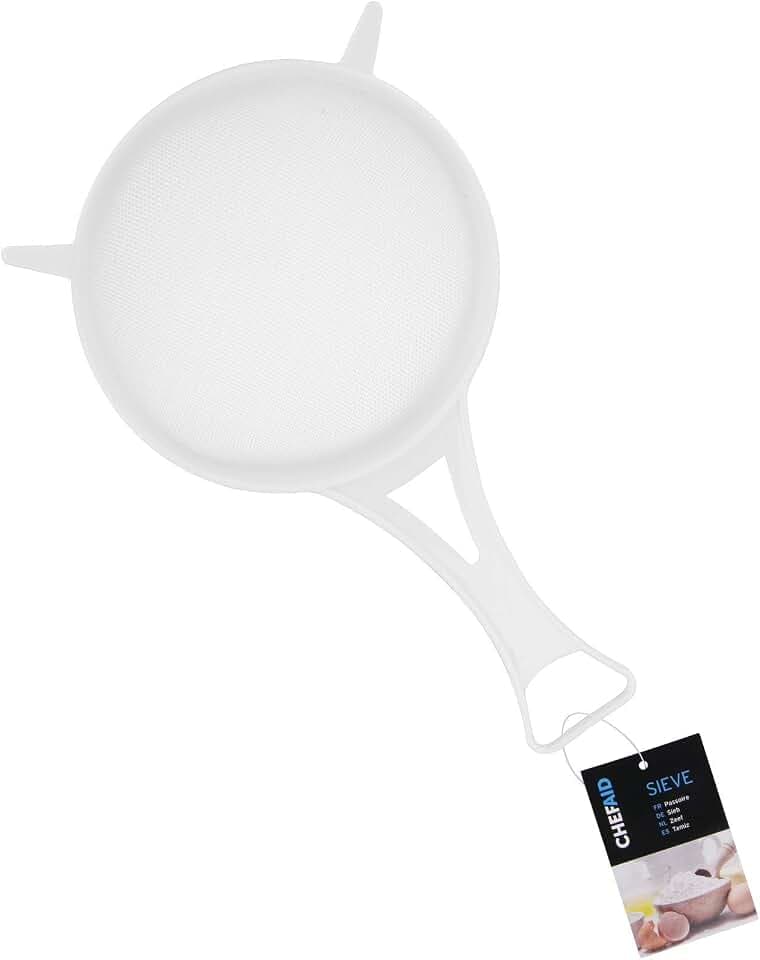 Chef Aid Küchensieb aus Nylon 12 cm Weiß – Feines Kunstoffnetz zum Abtropfen und Waschen von Gemüse, Obst, Salat – BPA-frei, Spülmaschinengeeignet, platzsparend