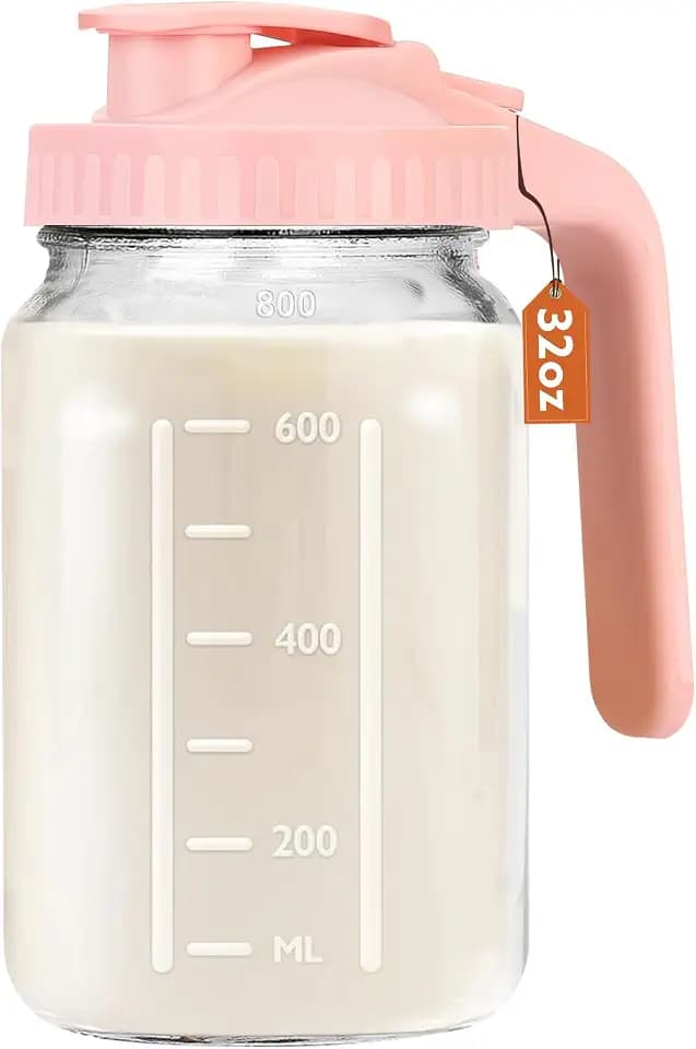 Mihlapi 32 oz Breast Milk Pitcher, 1 Quart Glass Mason Jar with Lid