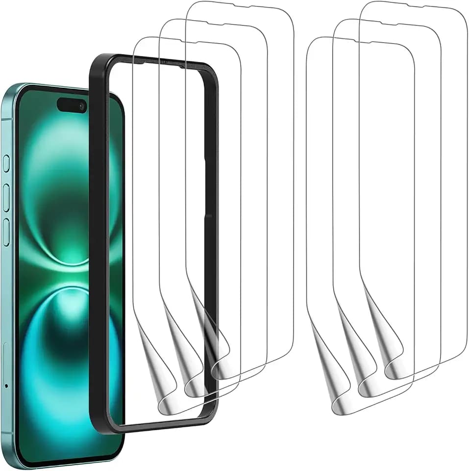 6 Pack Plastic Screen Protector Compatible for iPhone 16 Plus / 15 Plus 6.7-Inch [Anti-Scratch] – HD Clear PET Film, Bubble-Free, Easy Install, Case Friendly