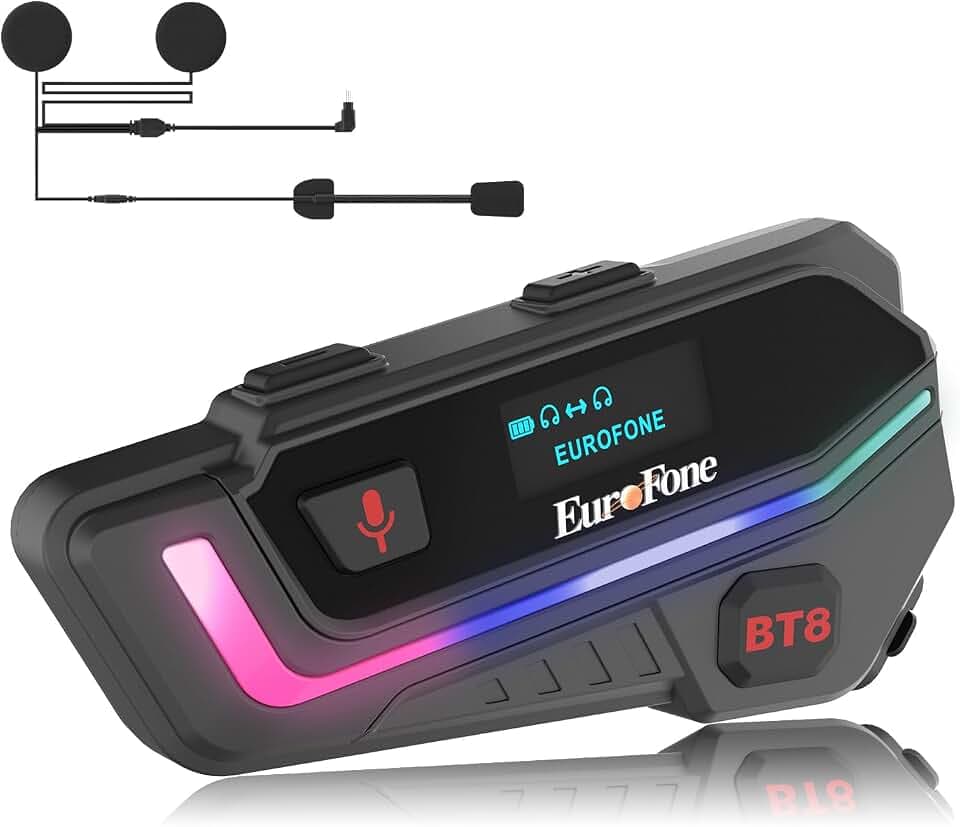 Motorrad Bluetooth Headset, Motorrad Bluetooth Intercom Kommunikationssystem mit LED-Bildschirm für 6 Fahrer Gruppenverwendung beim Laden/Sprachwahl Universeller Motorrad-Kommunikator