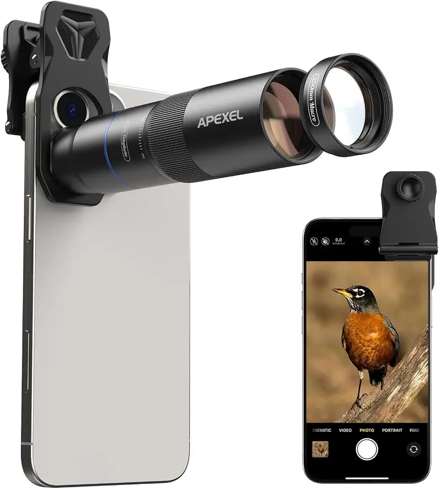 APEXEL Kompaktes 10x-Teleobjektiv für Smartphone & 200-mm-Makroobjektiv mit Universalclip, Professionelles FMC ED-Handy Objektiv, Geeignet für iPhone 17/16/15..., Samsung,Pixel und andere Smartphones