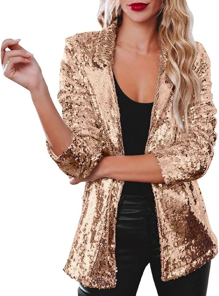 Nightclub Pailletten Blazer Damen Schimmer Glitzer Jacke Mantel Herbst Outerwear