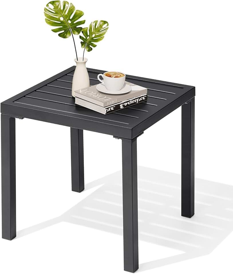 Outdoor Metal Side Table, Patio Small Square End Table, Black