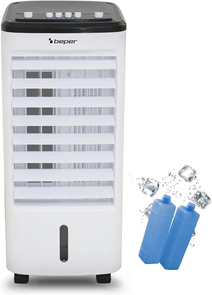 BEPER P206RAF301 4L POLAR JET Luftkühler, Verdunstungsluftkühler mit Wassertank, 3 Geschwindigkeitsstufen, 2 Kühlplättchen inklusive, 65 W, für Zuhause und Büro