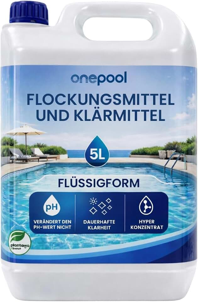 PLANTAWA Flockungsmittel Pool 5L | flockungsmittel Pool für kristallklares Wasser | Hochkonzentriert und Ergiebig | Für Alle Filtersysteme Geeignet | Ohne Schädliche Zusätze