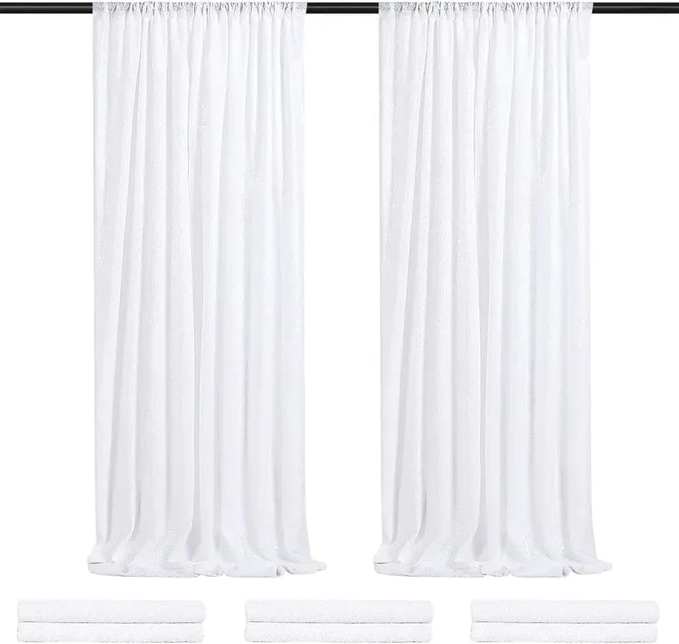 White Backdrop Curtain for Wedding Parties - 2ftx8ft Sparkly Sequin Fabric