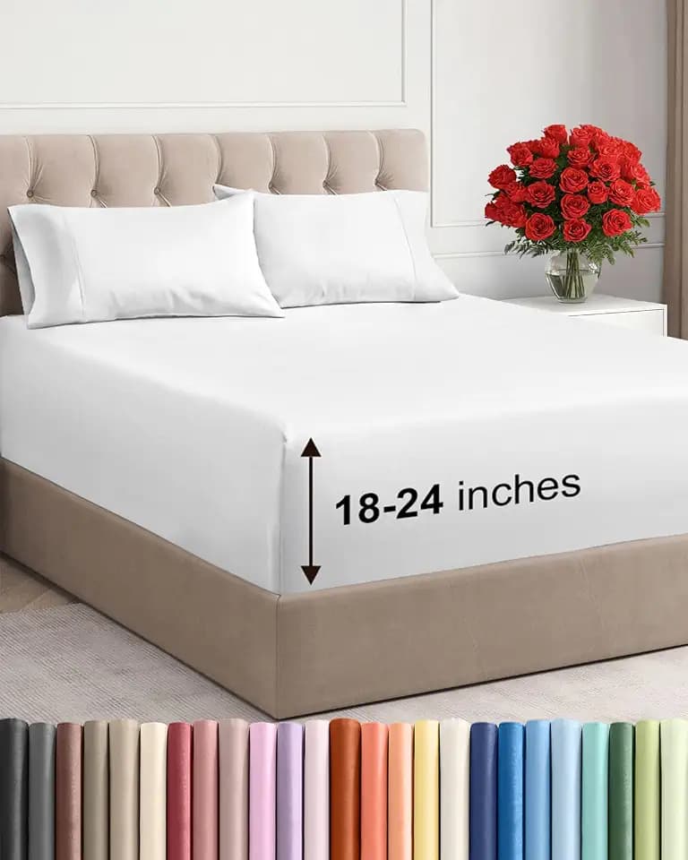 Extra Deep King Sheet Set - 4 Piece Breathable & Cooling Bed Sheets - White