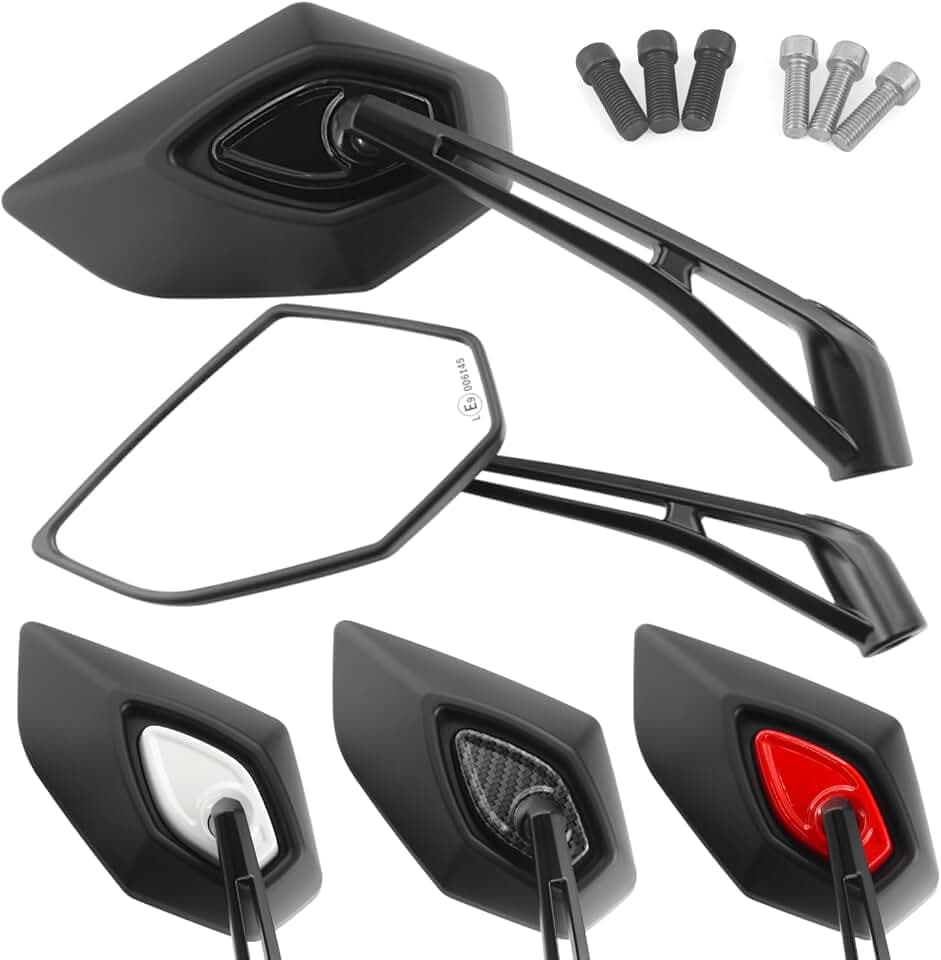 Area1 Universal Motorrad Rückspiegel Paar e-geprüft 2x M10 Rechtsgewinde + Linksgewindeadapter, kompatibel mit z.B. Duke, SMC/R Z900 Z750 Z650 (schwarz)