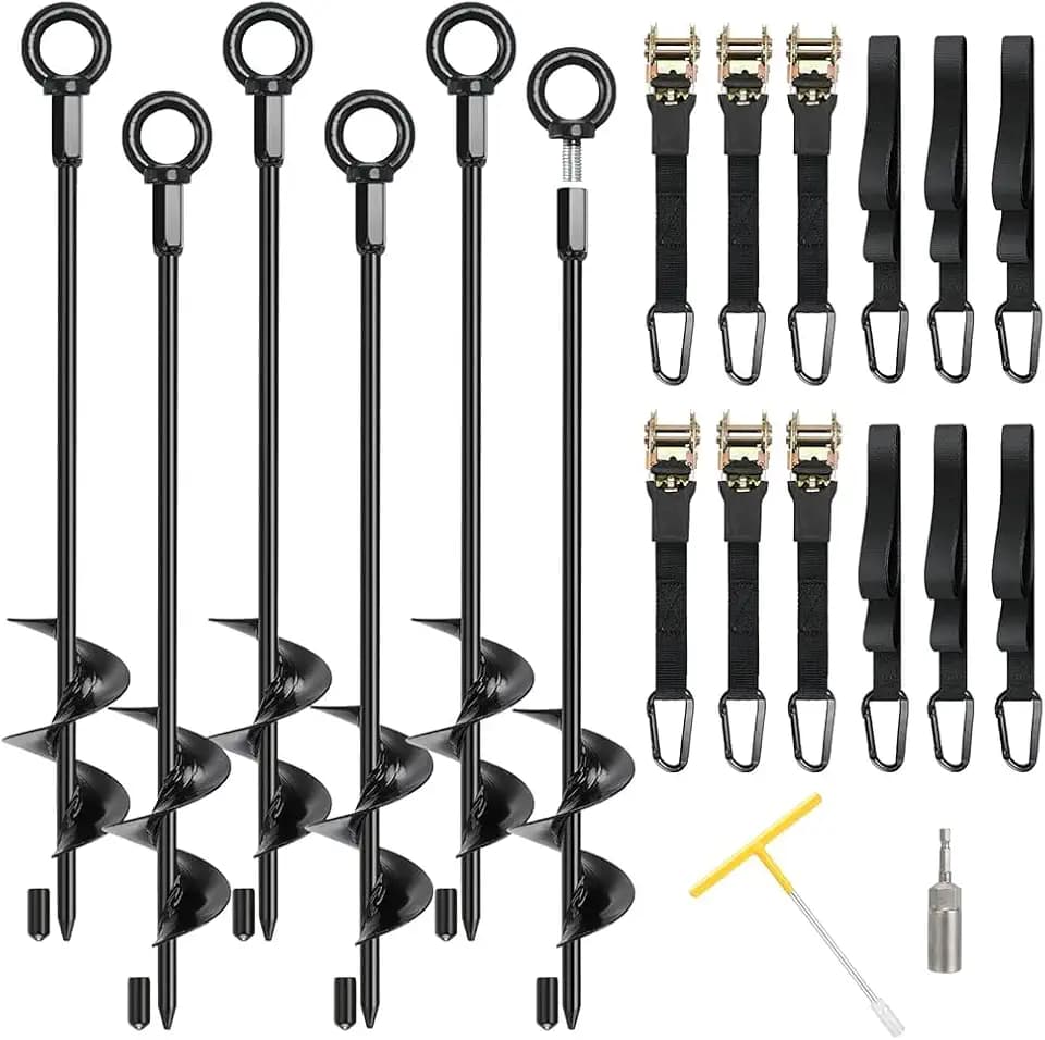 Trampoline Anchors, 6 Pack 18" RV Awning Tie Down Kit with 6 Ratchet Straps