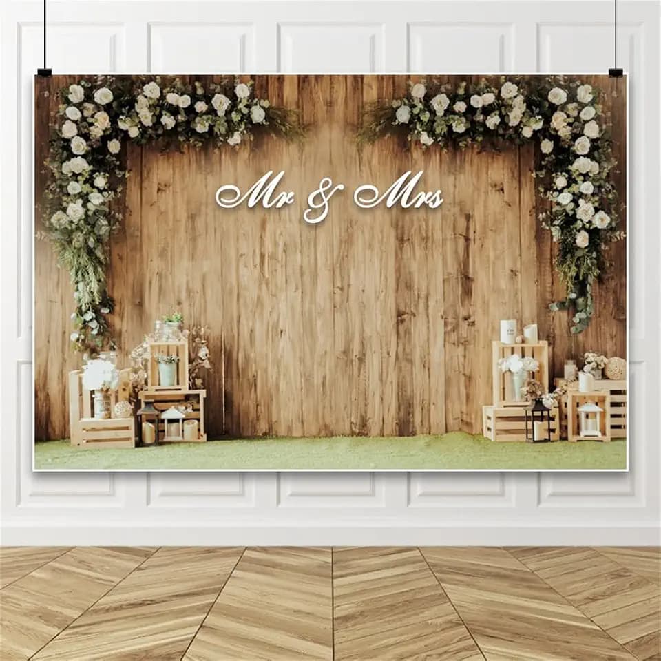 Leowefowa Rustic Wedding Backdrop 10x8ft Wood Flower Wall Backdrop, Wedding Backdrops for Photoshoot, Rustic Western Party Decorations Banner, Brown Wooden Wall Baby Shower Photo Booth Props Vinyl