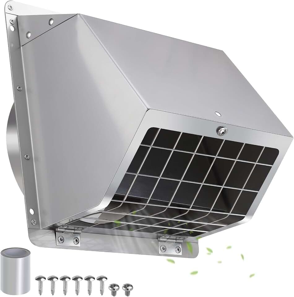 4" Dryer Vent Cover Outside,Stainless Steel Outdoor Dryer Vent Cover for 4 in Pipe,Exterior Wall Vent Cover Cap Dryer Exhaust Vent Cover Outlet for House/Range Hood,Dryer Vent Kit with Screen&Damper