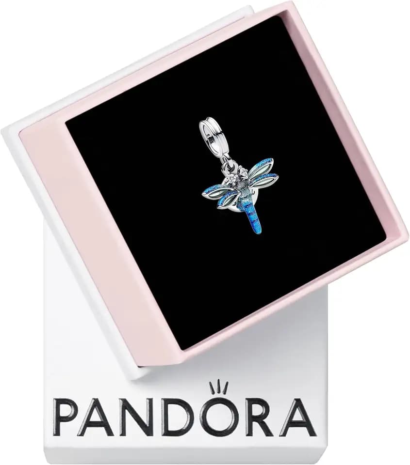 PANDORA Moments Libelle Doppelter Charm-Anhänger aus Sterling Silber mit Zirkonia, Kompatibel Moments und ME Armbänder, 793745C01