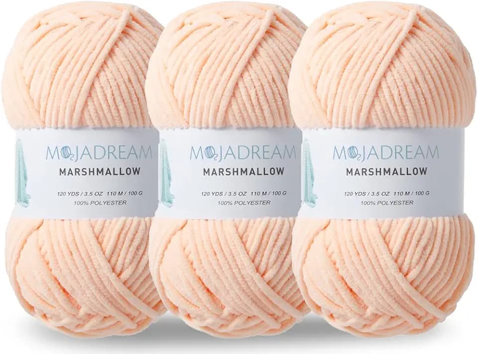 3PCS 3.5oz Chenille Yarn for Blankets Amigurumi: Soft Velvet Baby Yarn Blanket Knitting and Crocheting Bulky 5# Yarn 3 Skeins of 100g (Pale Peach)