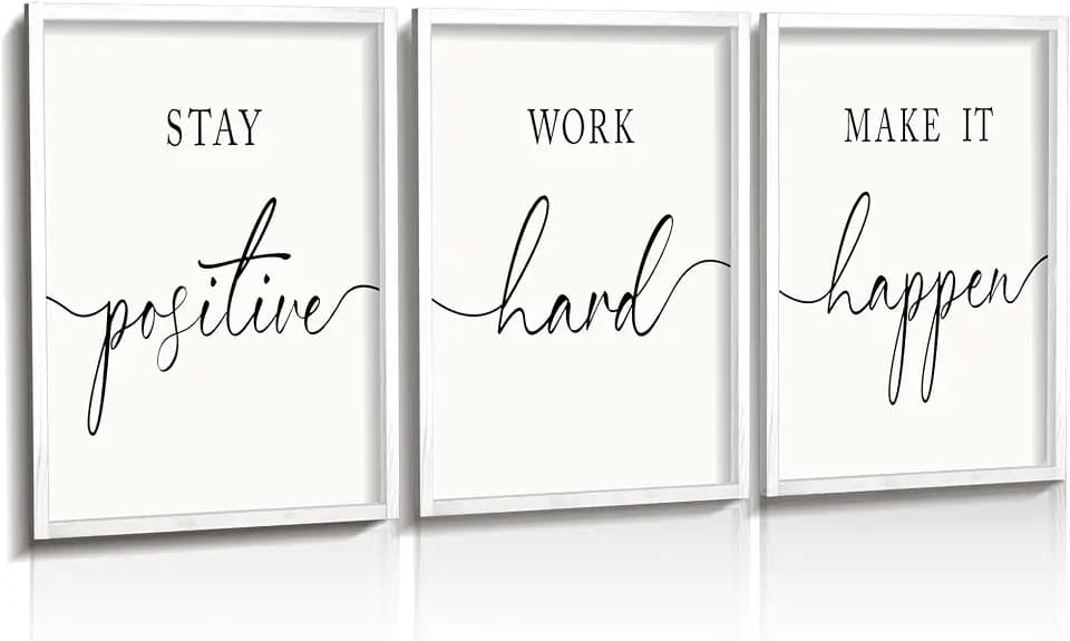Heiple Motivational Wall Art 11"x14" Framed Wooden Inspirational Office Wall Decor for Men Picture Poster Positive Work Hard Quote Wall Decor for Home Office Bedroom (White, 11”x14”)