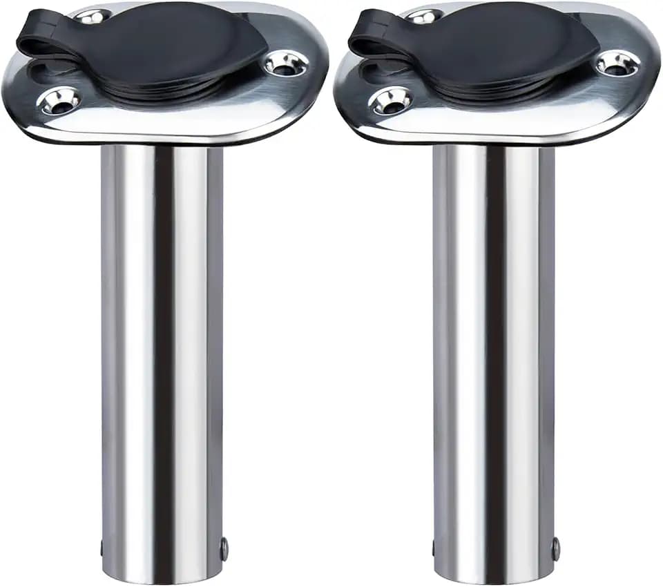 Hoffen 2Pcs Boat Stainless Steel Fishing Rod Holder Flush Mount 15/30/90 Degree with PVC Cap,Inner Tube and Gasket