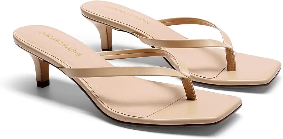 DREAM PAIRS Women's Flip Flop Kitten Heel Sandal