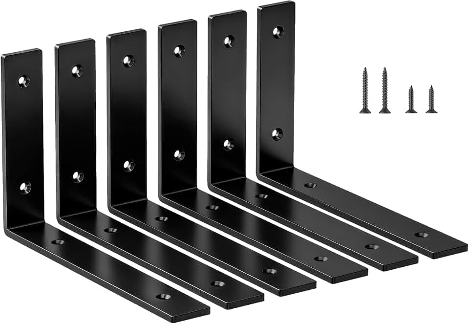 LSK 6PCS Shelf Bracket, L 8"×H 5", 5mm Thick Heavy Duty L Bracket, Black
