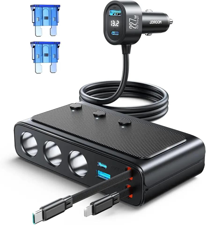 9 in 1 Cigarette Lighter Splitter, JOYROOM 227W Retractable Charger Adapter