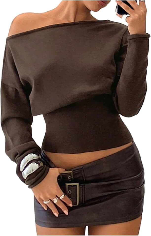 MakeMeChic Women's Off The Shoulder Sweater Tops Knit Cropped Sweater