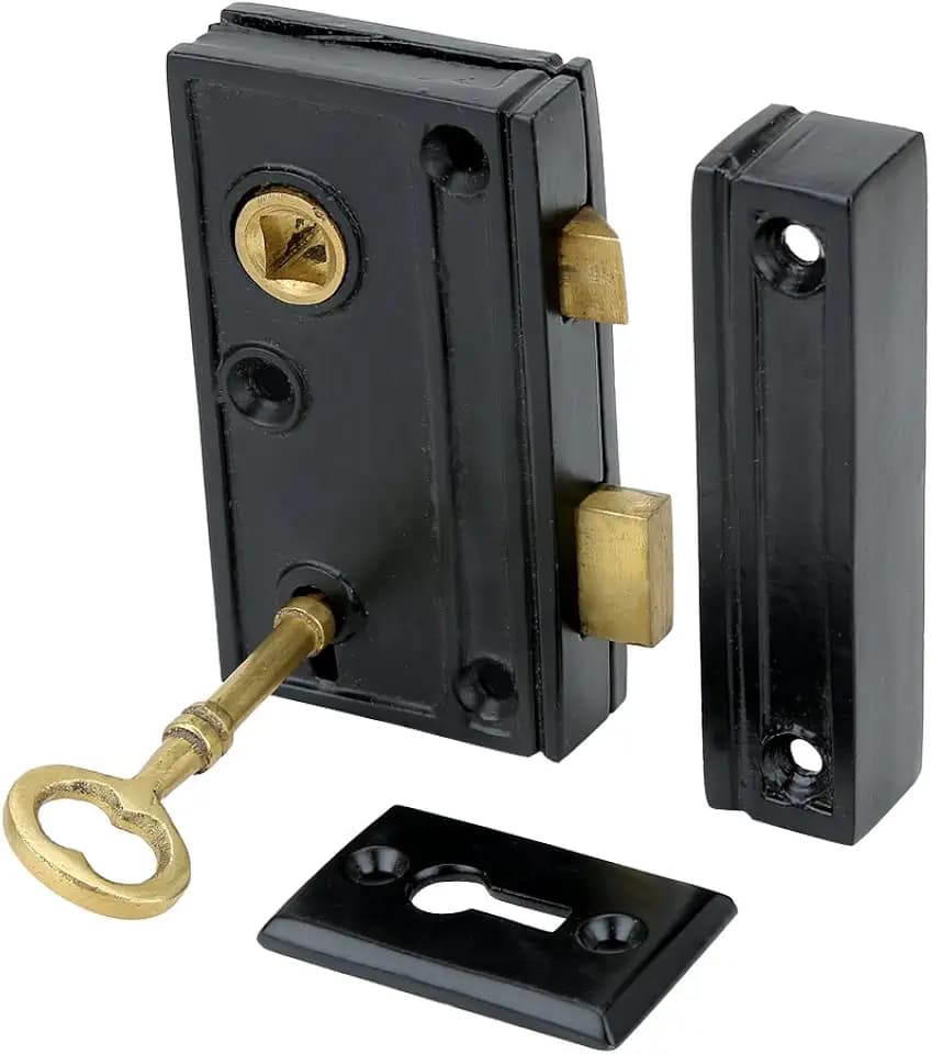 A29 Rim Lock Latch, Cast Iron, Black Powder Coat Finish
