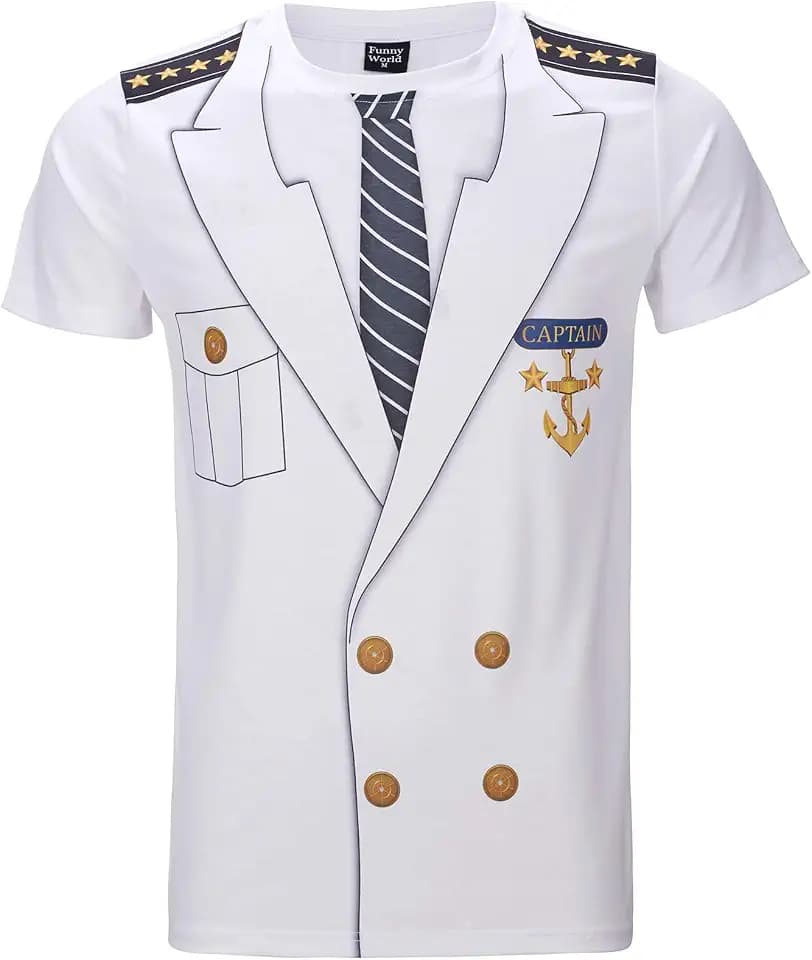 Funny World Men's Captain T-Shirt Graphic Short Sleeve Yacht Party Costume