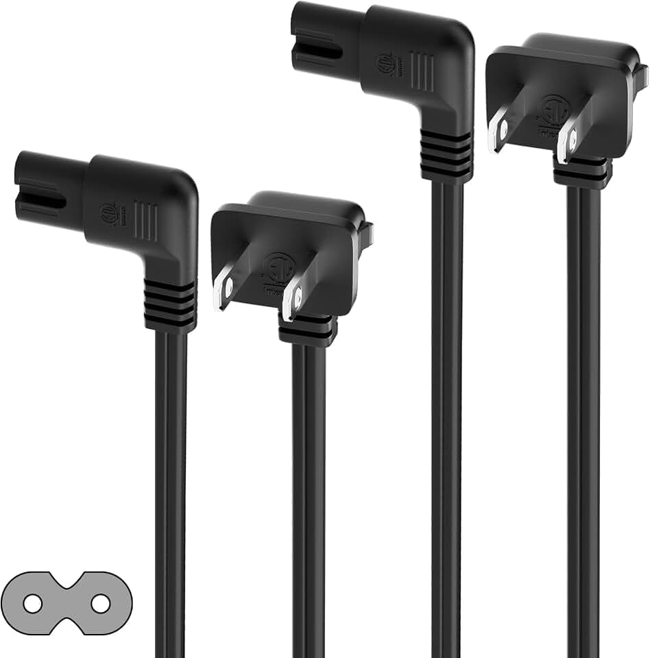 2-Pack AC Power Cord 2 FT, IEC C7 Figure 8, 2 Prong Replacement TV Cable