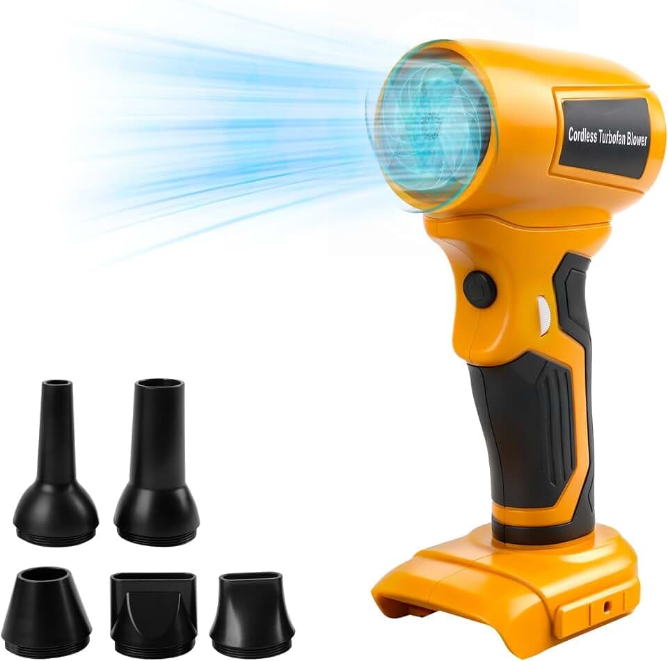 Kabelloses Blattgebläse für Dewalt, tragbarer Staubreiniger Handbürstenlose Gebläse 130000 U/min mit Verstellbarer Geschwindigkeit und 5 Düsen für Patio Room Home Reinigung Camping (ohne Batterie)