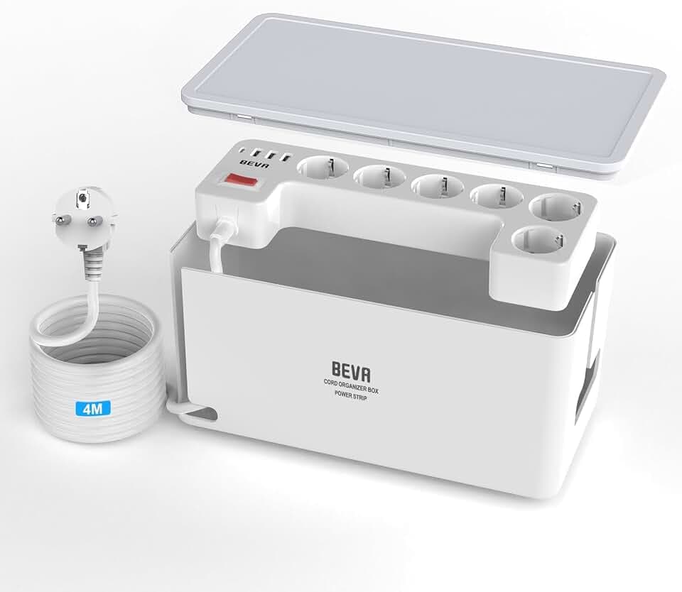 BEVA Kabelbox mit Steckdosenleiste 3680W/16A und 4M Kabel,Weiß