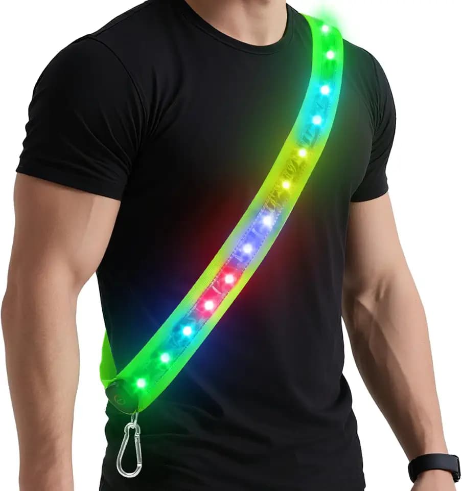 Zacro LED Reflective Sash Light Up Vest for Night Walking with 5 Colors & 3 Light Modes, Rechargeable High Visibility Neon Safety Gear for Men Women Dog Walking