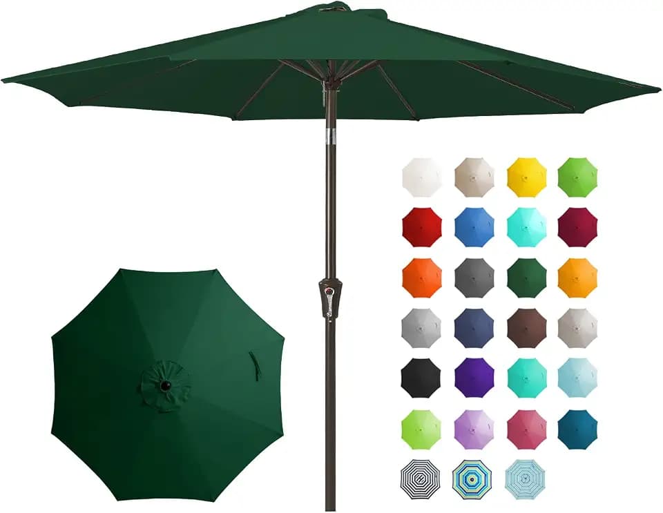 JEAREY 9FT Outdoor Patio Umbrella, Market Umbrella, Dark Green