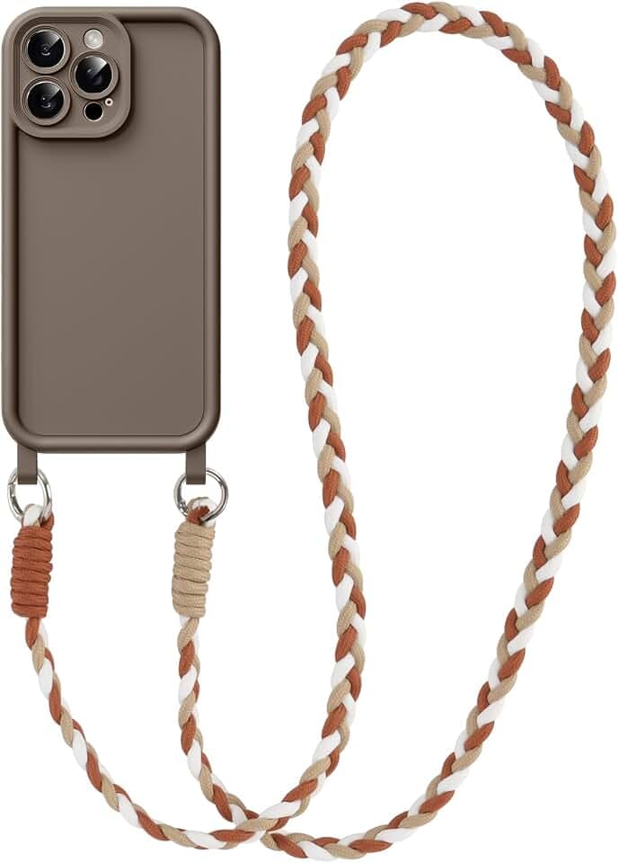 Coiwxmoi Handyband für iPhone 13 Pro Max Hülle mit Band, Necklace Handyhülle mit Abnehmbar Kordel Kette zum Umhängen Weich Silikon Stoßfeste Kameraschutz Schutzhülle Case für iPhone 13 Pro Max, Braun