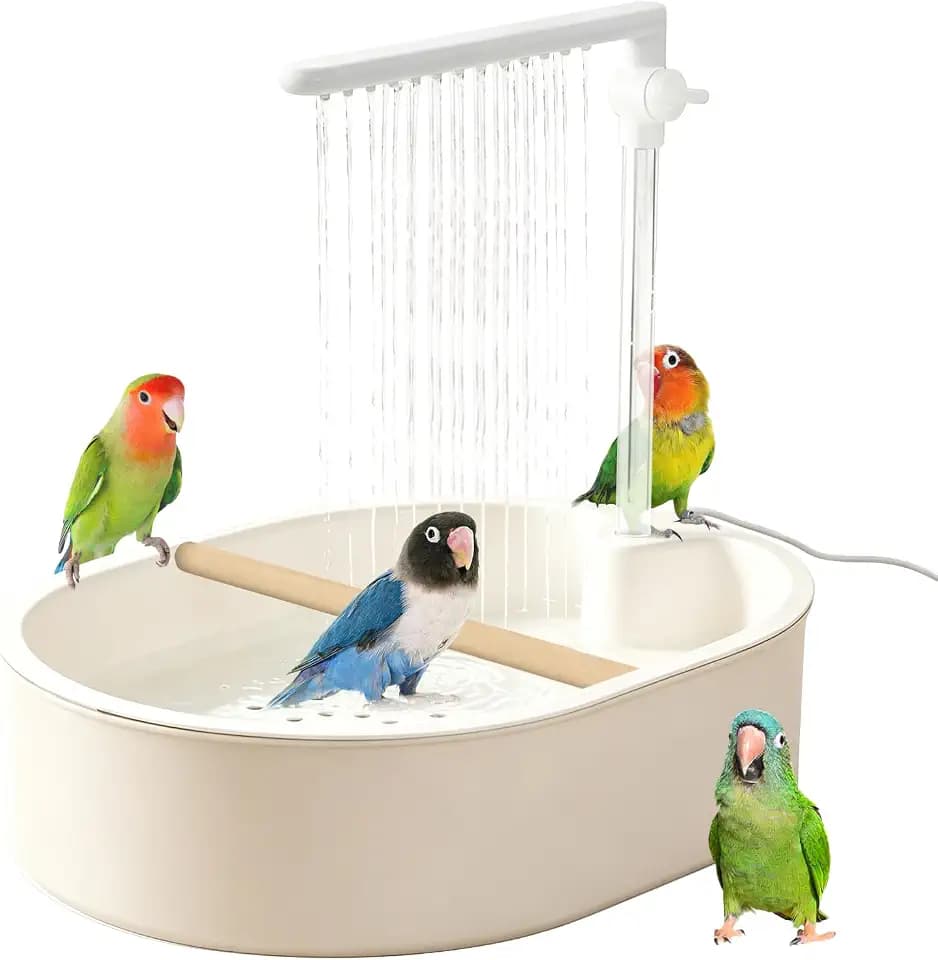 Parrot Bathtub,Bird Shower Parakeet Bath for Cage with Adjustable Water Flow Control Valve, Contains USB and Pump,tarpaulin,for Pet Birds,Cockatiel,Budgie,Suitable for Many Kinds of Birds(White)