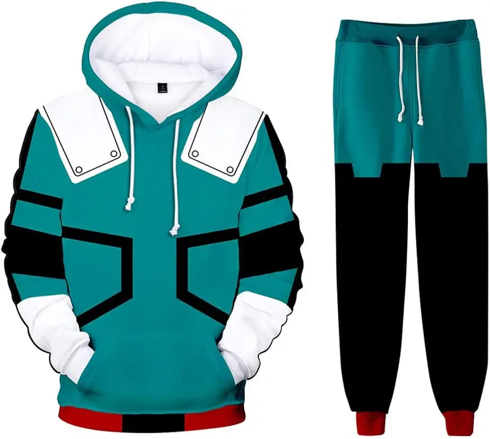 Anime Cosplay Hoodie Sweatshirt Sweatpants Pullover Grün Jacke Hose Set Kampfanzug Outfit Halloween Cosplay Kostüm